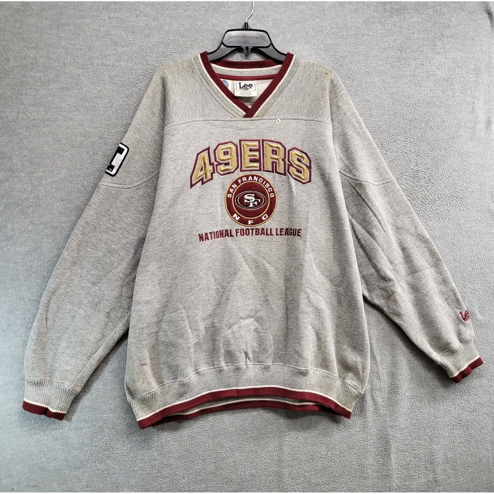 San Francisco 49ers Men Sweater XL Gray Lee Sport Embroidered Crew Neck READ